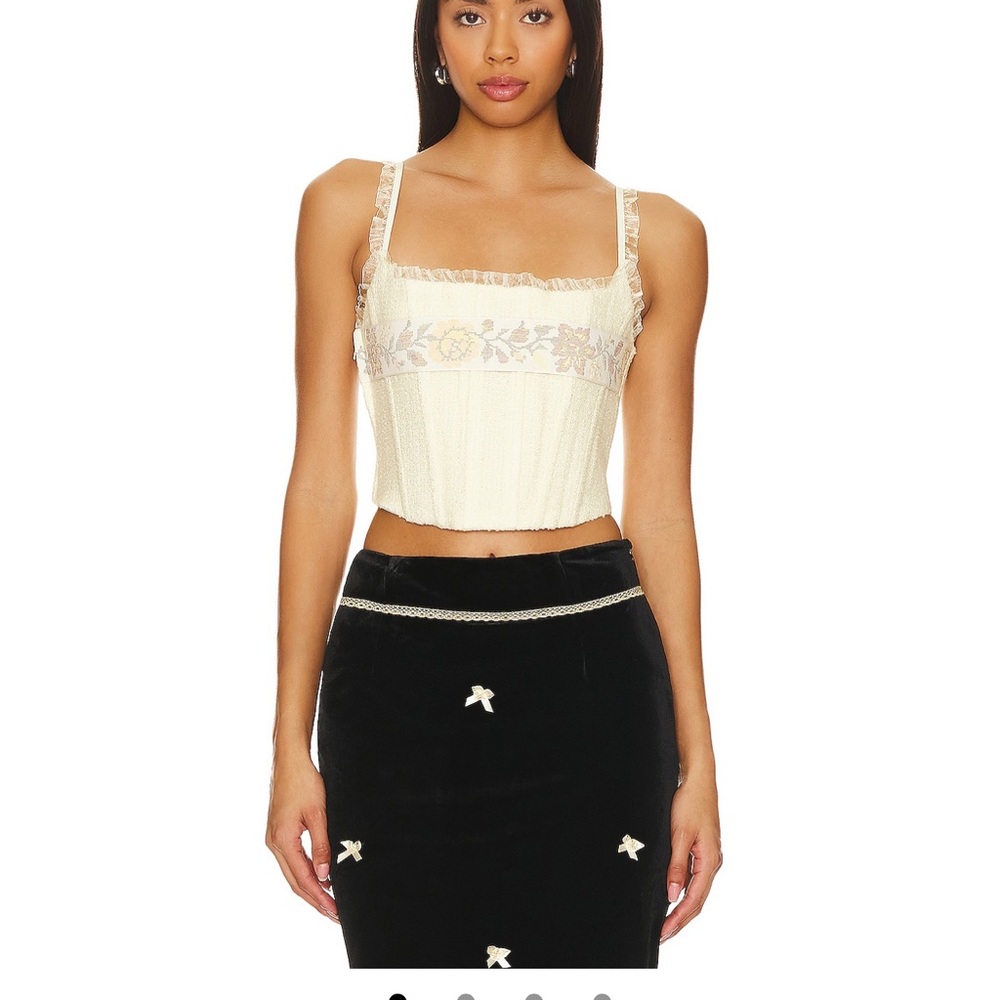 Cream Floral Embroidered Corset Top